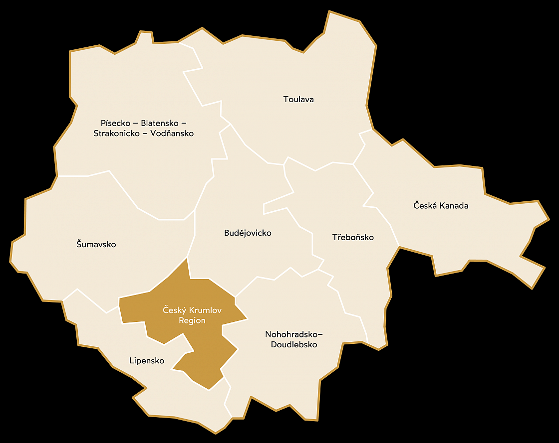 Mapa turistických oblastí jižních Čech